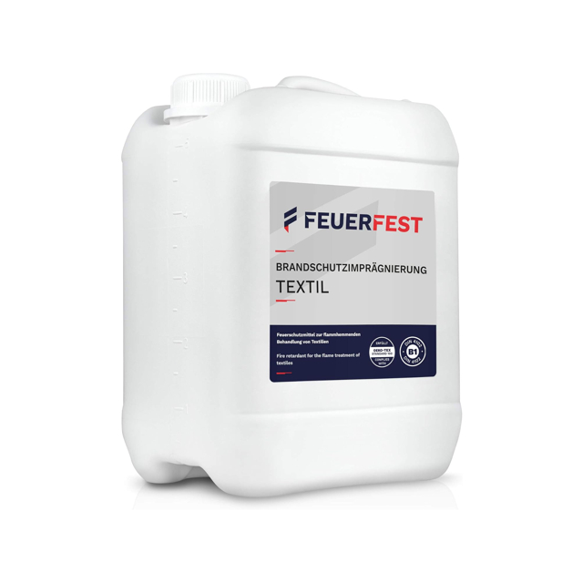 Feuerfest Brandschutzimprägnierung "Textil" | 5 Liter Brandschutz für Textilien aus Naturfasern, Sythetik und Mischgewebe Feuerfest Brandschutzimprägnierung "Textil" | 5 Liter Brandschutz für Textilien aus Naturfasern, Sythetik und Mischgewebe
