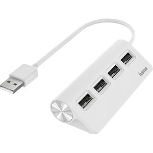 HAMA USB-Hub 4 Ports, USB 2.0, 480 Mbit/s, weiß