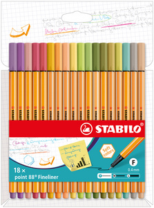 STABILO Fineliner point 88, 18er Kartonetui neue Farben