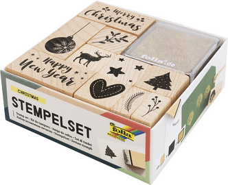folia Motivstempel-Set "Christmas", aus Holz, 12-teilig