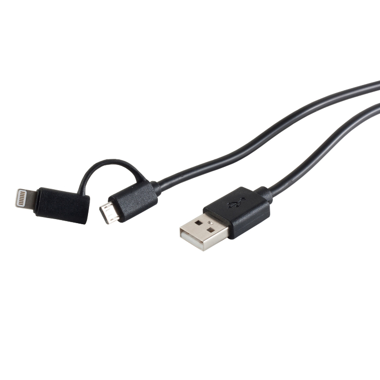 S-CONN USB Lade-Sycn Kabel 2in1 schwarz 1,0m (14-14025)