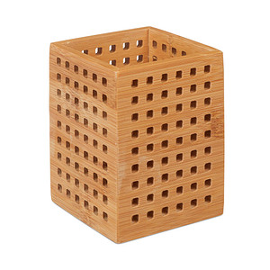 relaxdays Stiftehalter braun Bambus 9,0 x 9,0 x 11,0 cm