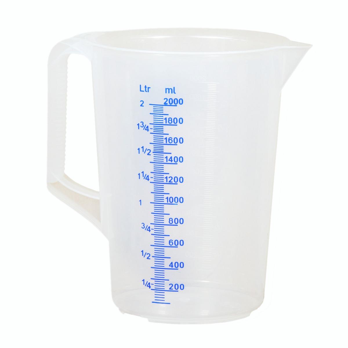 Messbecher 2,0 Liter, Polypropylen, blaue gedruckte Skala | milchig-transparent 