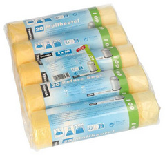 PAPSTAR Mülleimerbeutel HDPE, mit Zugband, 60 Liter, gelb