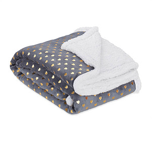relaxdays Kuscheldecke grau, weiß, goldene Herzen 150,0 x 200,0 cm