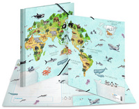 HERMA Eckspannermappe "Tiere Weltkarte", Karton, DIN A4