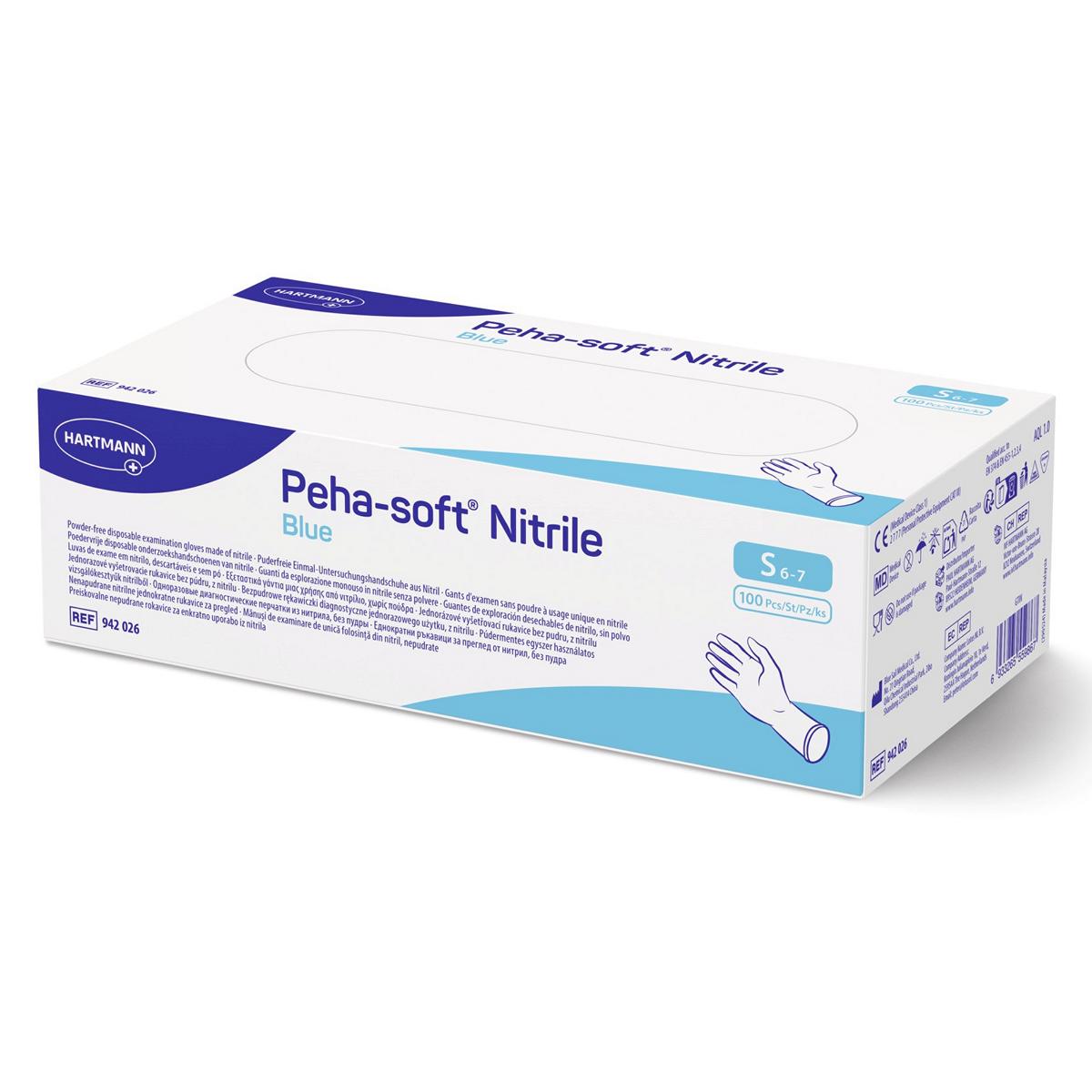 Einweghandschuhe Nitril puderfrei, blau, "Peha-soft® Nitrile blue" | 100 Stück/Box | Größe S latexfreier Schutz- und Untersuchungshandschuh, AQL 1.0, EN 455, EN 374