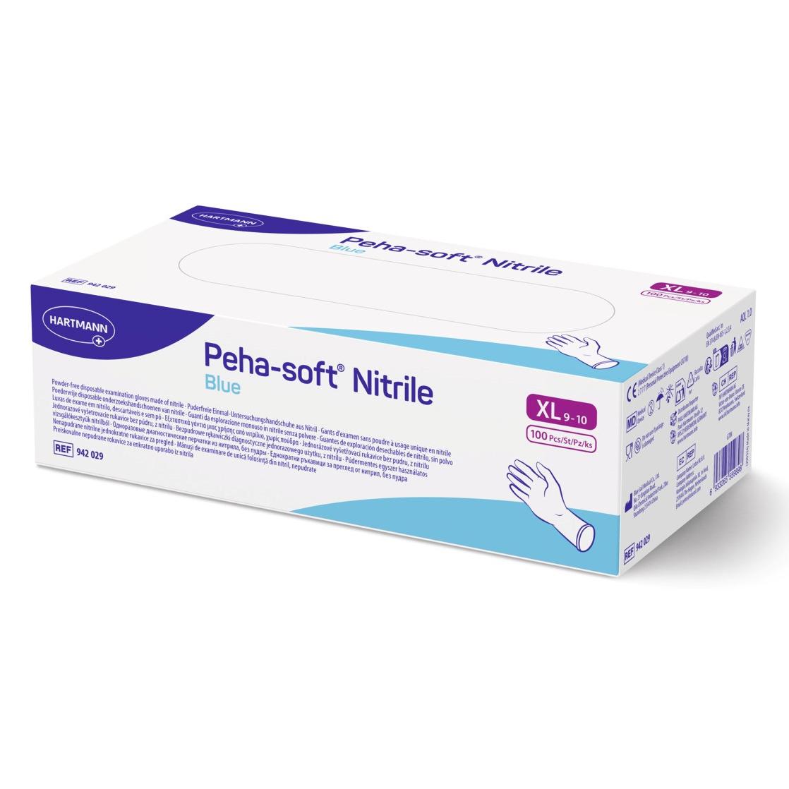 Einweghandschuhe Nitril puderfrei, blau, "Peha-soft® Nitrile blue" | 100 Stück/Box | Größe XL latexfreier Schutz- und Untersuchungshandschuh, AQL 1.0, EN 455, EN 374