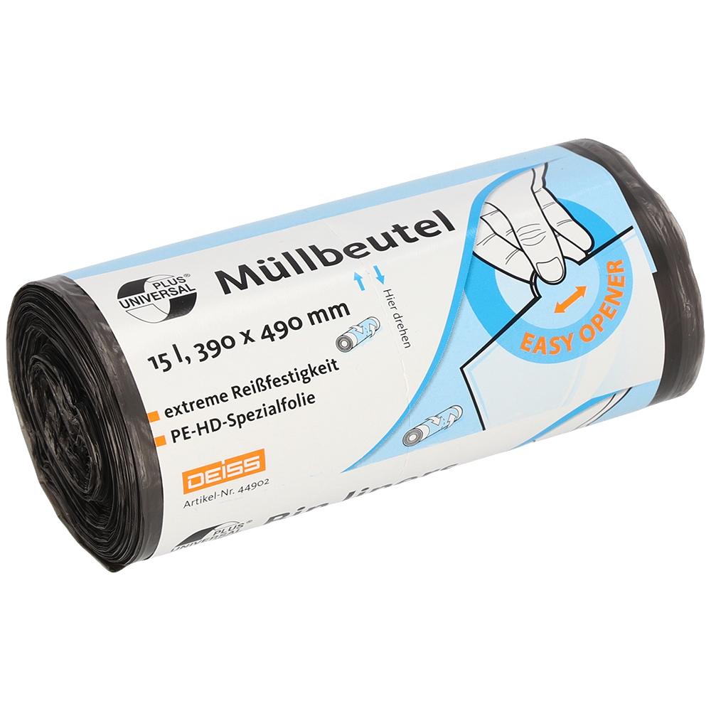 Müllbeutel  15 Liter,  6 µ HDPE grau, 390 x 490 mm | 50 Stück/Rolle 1 A Material HDPE, Sternnaht, Universal Plus