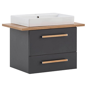 MÖBELPARTNER Waschbecken mit Unterschrank Duo anthrazit, eiche landhaus 82,2 x 50,0 x 61,5 cm