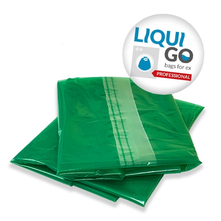 Wäschesack aus LDPE "Liqui Go Professional", 700 x 1000 mm | grün mit wasserlöslichem Zugband
