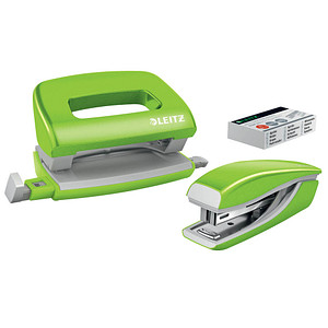 LEITZ Heftgerät- und Locher-Set Mini Nexxt WOW, grün in Blisterverpackung, - 1 
