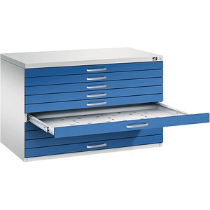 CP 7100 Planschrank lichtgrau, enzianblau 10 Schubladen 110,0 x 76,5 x 76,0 cm