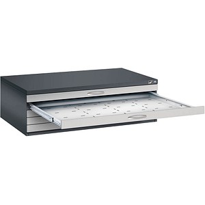 CP 7200 Planschrank schwarzgrau, weißaluminium 5 Schubladen 135,0 x 96,0 x 42,0 cm