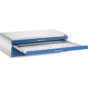 CP 7200 Planschrank lichtgrau, enzianblau 5 Schubladen 135,0 x 96,0 x 42,0 cm
