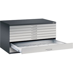 CP 7200 Planschrank schwarzgrau, weißaluminium 8 Schubladen 135,0 x 96,0 x 76,0 cm