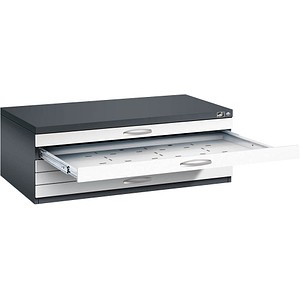 CP 7100 Planschrank schwarzgrau, verkehrsweiß 5 Schubladen 110,0 x 76,5 x 42,0 cm