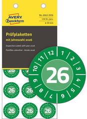 AVERY Zweckform Prüfplaketten, 2026, Vinyl, grün, 30 mm