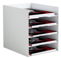 PAPERFLOW Sortierstation Formularbox, 5 Fächer, grau aus Polystyrol, stapelbar,