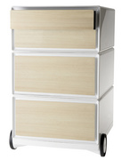 PAPERFLOW Rollcontainer easyBox, 4 Schübe, weiß / buche Polystyrol, Sichtblende