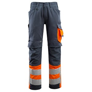 MASCOT® unisex Warnschutzhose Leeds schwarzblau, orange Größe 114