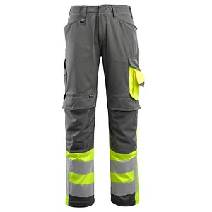 MASCOT® unisex Warnschutzhose Leeds dunkelanthrazit, gelb Größe 52