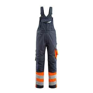 MASCOT® unisex Warnschutz-Latzhose Sunderland schwarzblau, orange Größe 98