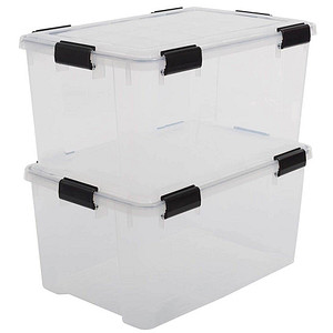 2 IRIS Ohyama Water Proof Aufbewahrungsboxen 2x 50,0 l transparent, schwarz 39,0 x 59,0 x 36,0 cm