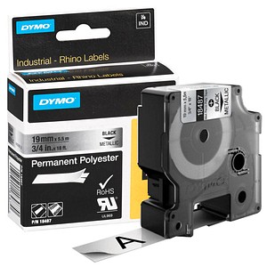 DYMO Schriftband RHINO  18487, 19 mm schwarz auf silber