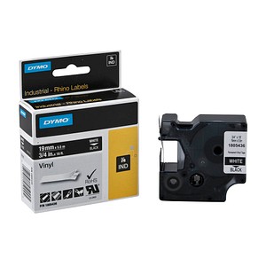 DYMO Schriftband RHINO  1805436, 19 mm weiß auf schwarz