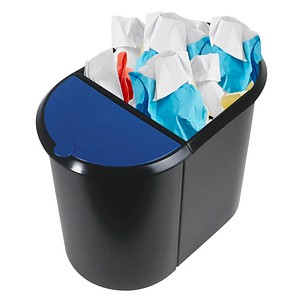 HELIT Papierkorb Duo-System, oval, PE, schwarz-blau mit umlaufendem Griffrand, 