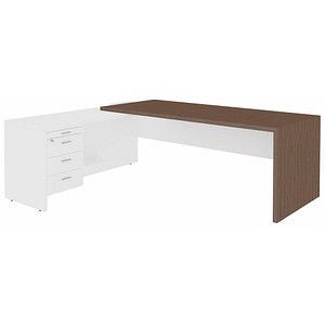 Quadrifoglio T45 Schreibtisch eukalyptus, weiß L-Form Wangen-Gestell eukalyptus 220,0 x 194,0 cm