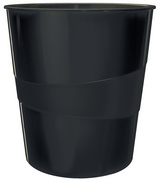 LEITZ Papierkorb WOW, aus Kunststoff, 15 Liter, schwarz rund, hochglänzend, int