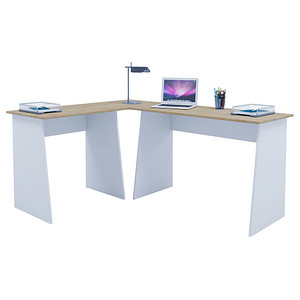 VCM my office Masola Schreibtisch weiß, sonoma-eiche rechteckig 4-Fuß-Gestell weiß 135,0 x 105,0 cm
