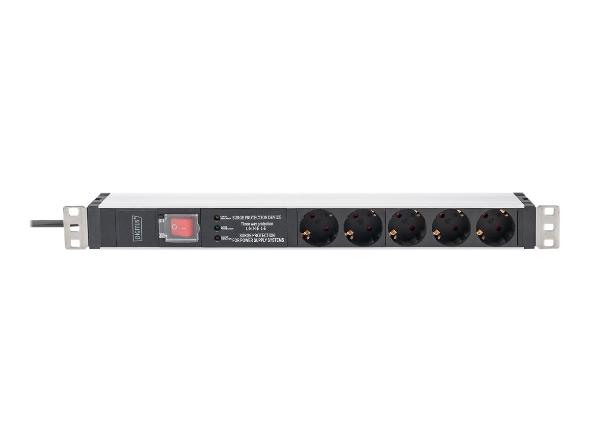 DIGITUS 19" Steckdosenleiste mit Schalter, 5-fach, 1 HE