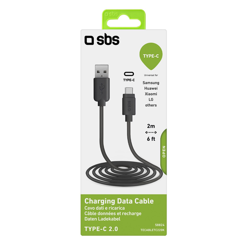 SBS USB Datenkabel mit USB Typ C-Anschluss (2 m), schwarz
