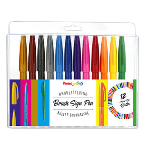 12 Pentel SES15-12 Brush-Pen-Set farbsortiert