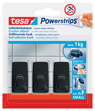 tesa Powerstrips Haken SMALL Rechteck, schwarz