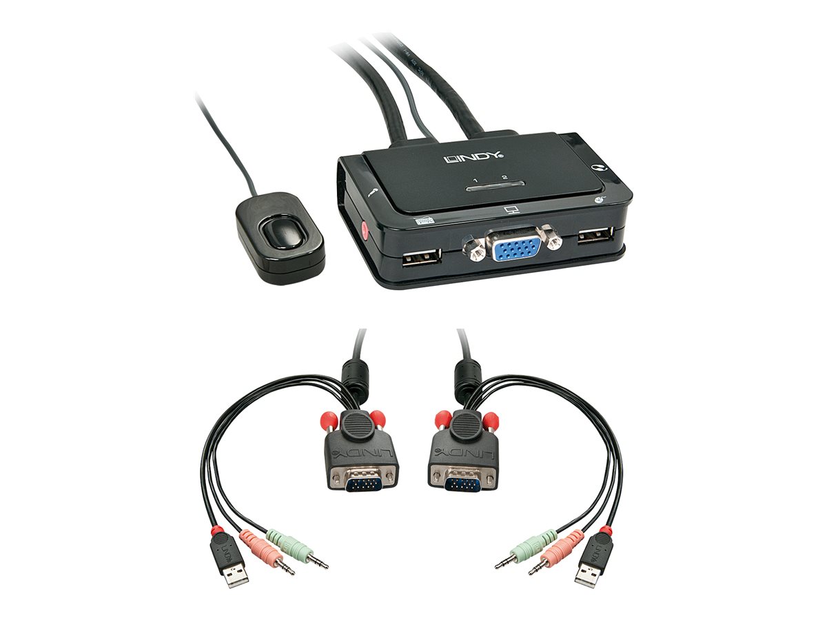 LINDY VGA KVM Switch 2 Port Compact USB 2 Audio USB 2, Audio/Mikr.