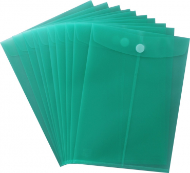 Dokumententaschen mit Klettverschluss A4 hoch, transparent grün, aus PP - 10 Taschen