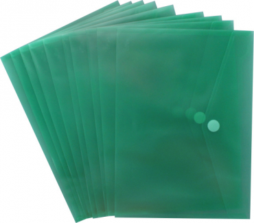 Dokumententaschen A4 quer mit Klettverschluss, transparent grün, aus PP - 10 Stück Dokumententaschen A4 quer mit Klettverschluss, transparent grün, aus PP - 10 Stück