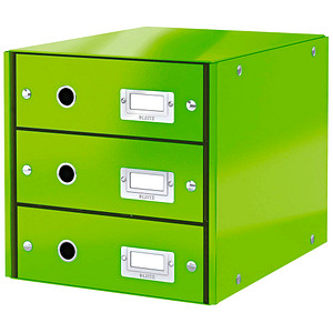 LEITZ Schubladenbox Click und Store WOW, 3 Schübe, grün für Format DIN A4, Hart