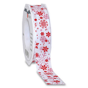 PRÄSENT Geschenkband Cavalese seidenmatt weiß/rot 25,0 mm x 20,0 m