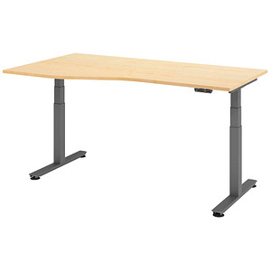 HAMMERBACHER VXDSM18 elektrisch höhenverstellbarer Schreibtisch ahorn Trapezform, T-Fuß-Gestell grau 180,0 x 100,0 cm