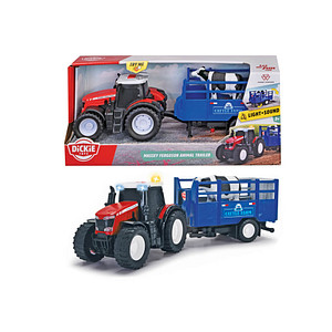 DICKIE Massey Ferguson Traktor mit Tieranhänger und Kuh 203734003 Spielzeugauto