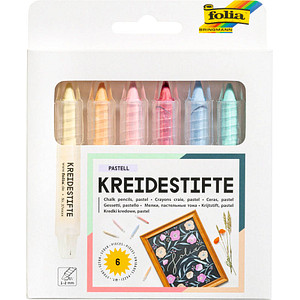 folia Kreidestifte-Set PASTELL, farbig sortiert, 6er Etui