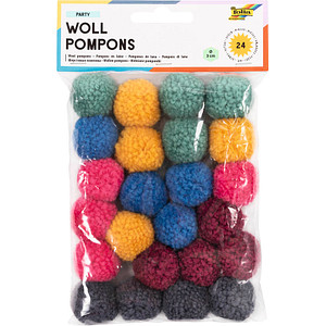 folia Woll-Pompons "Party", 24 Stück, farbig sortiert