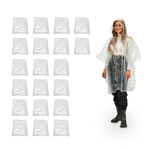 relaxdays unisex Einweg-Regenponcho transparent Einheitsgröße 20 St.