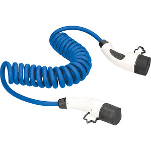 as-Schwabe MODE 3 Spiral Ladekabel für Elektroautos Typ 2 auf Typ 2 blau 230 V, 16 A, 3,6 KW, 1,0 - 5,0 m