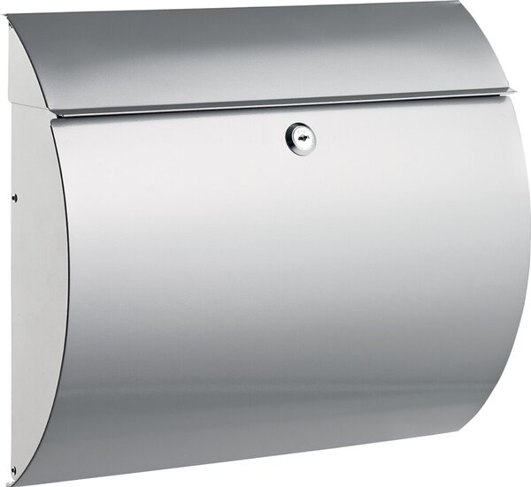 Briefkasten Stahl lackiert silber, gerundete Form, Maße:37,5x33x12 cm